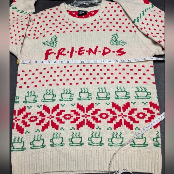 FRIENDS TV Show Beige and Green Patterned Christmas Holiday Ugly Sweater Unisex - Picture 6 of 7
